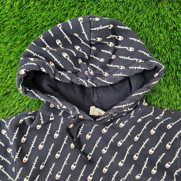 Champion Hoodie Large 22x26 Blue Spellout Script AOP - Picture 10 of 13